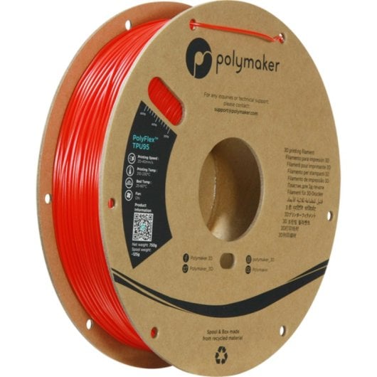 Filament TPU Polymaker PolyFlex PD01003 Rouge 1,75 mm Haute Flexibilité Impression Facile