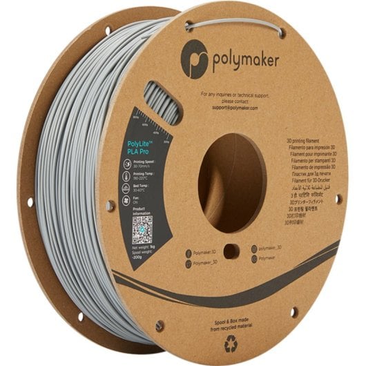 Filament PLA Polymaker PolyLite PLA PRO Gris 1,75 mm Résistant Rigide Haute Performance