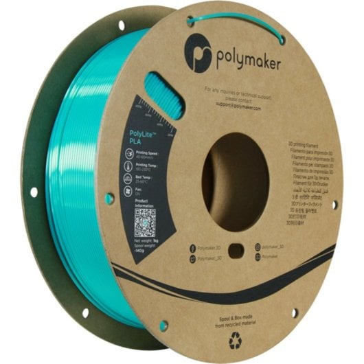 Filamento PLA Polymaker PolyLite PA03018 Turquesa 1,75 mm Sedoso Fácil Impresión