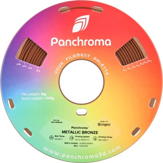Filamento PLA Polymaker Panchroma Bronce 1,75 mm Brillo Metálico Fácil Impresión