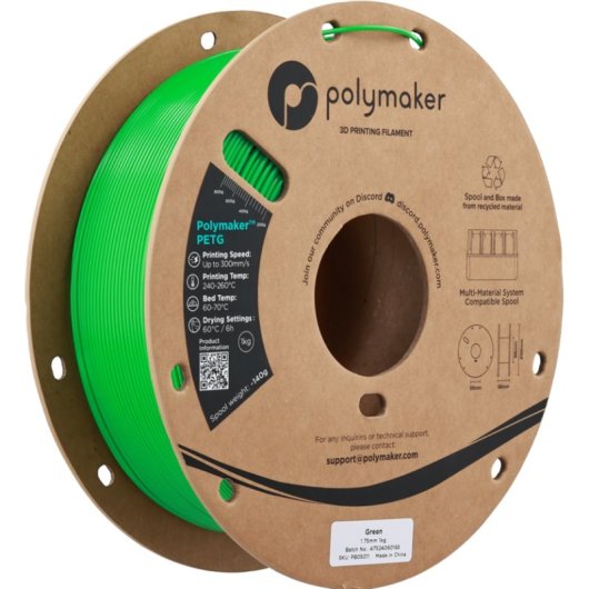 Filamento PETG Polymaker PB05011 Verde 1,75 mm Alta Velocidad Profesional
