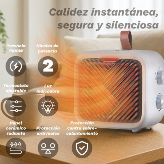 Calefactor Cerámico Grunkel CF-1500CM 1500W Termostato Portátil Seguro