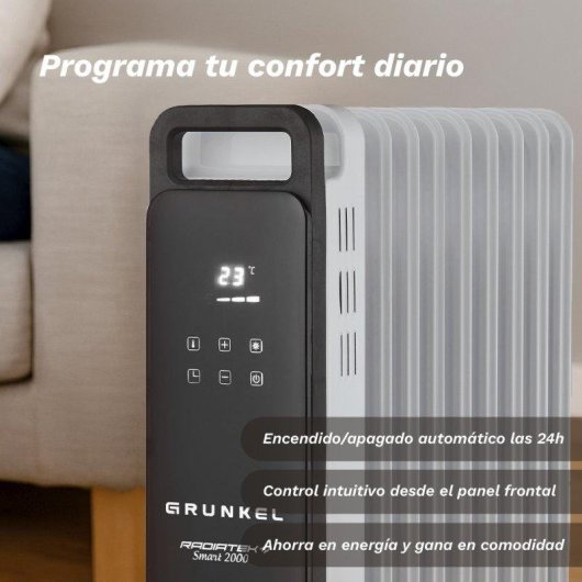 Radiador Eléctrico Grunkel RD-2000PRO 2000W Wifi Programable Panel Táctil Digital