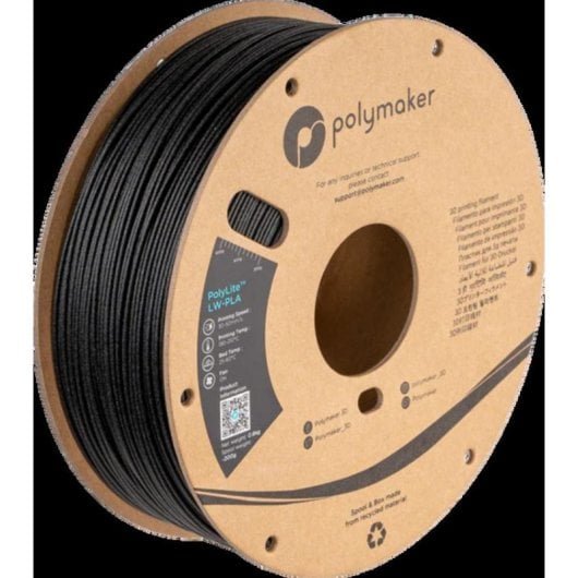 Filamento LW-PLA Polymaker PolyLite PA08001 Preto 1,75 mm Leve Mate