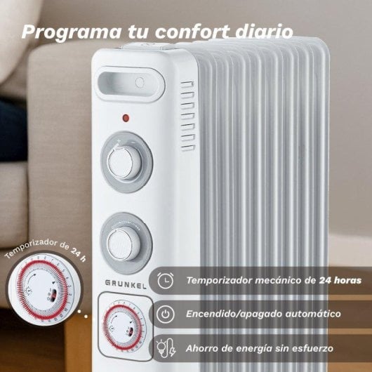 Radiador de Aceite Grunkel RD-2000S 2000W 9 Elementos con Programador 24H