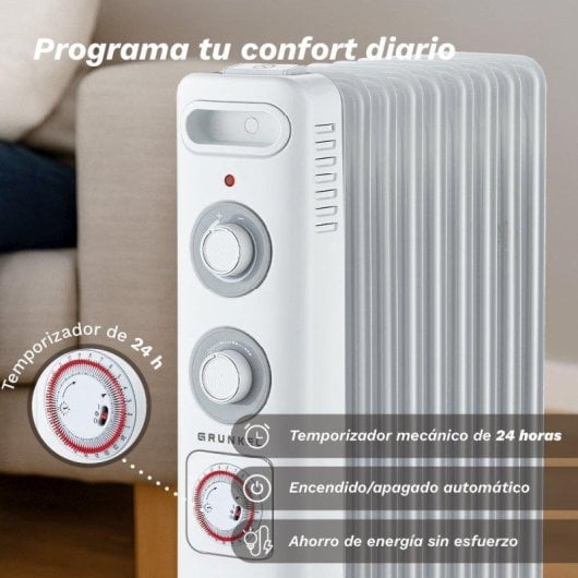 Radiador Eléctrico Grunkel RD-2500S 2500W 11 Elementos Programable Seguridad Total