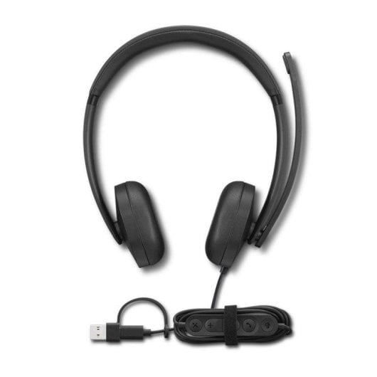 Auricolari Lenovo VoIP Headset 5000 con cavo USB-C per ufficio con Cancellazione Rumore neri