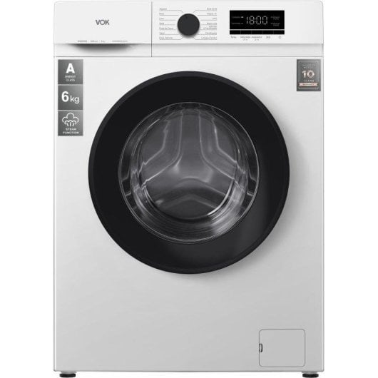 Lavadora VOK EVW-6BAWL2410 Carga Frontal 6 kg 1000 rpm A Blanca Motor Inverter Vapor
