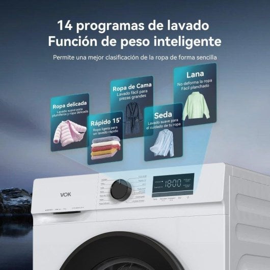 Lavadora VOK EVW-6BAWL2410 Carga Frontal 6 kg 1000 rpm A Blanca Motor Inverter Vapor