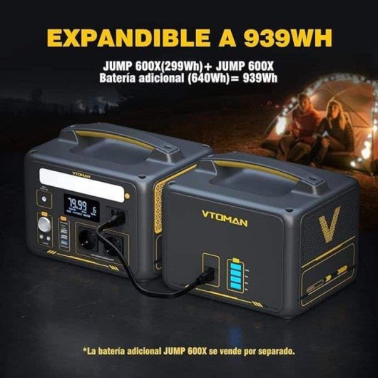 Estación de energía VTOMAN Jump 600X 299Wh 2 puertos AC 6 salidas USB/DC Batería LiFePO4 Protección avanzada