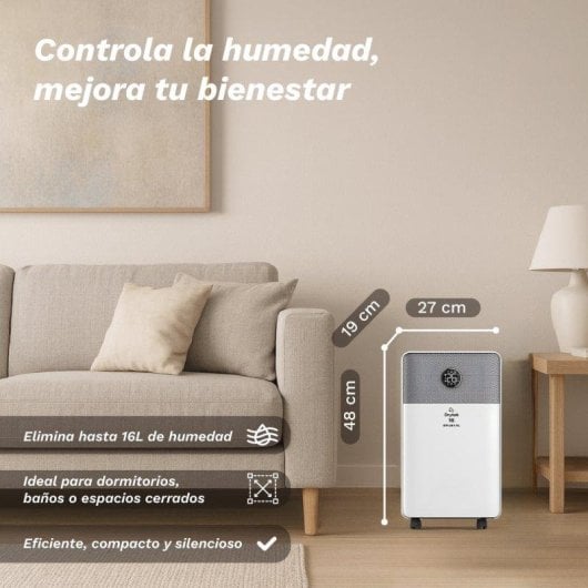 Deshumidificador Grunkel DH-16DTD WiFi Silencioso 16L Depósito 2L