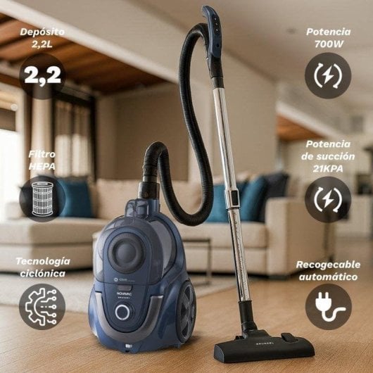 Aspirador sem Saco Grunkel Novavac 700W Filtro HEPA Controlo Táctil Depósito One Touch