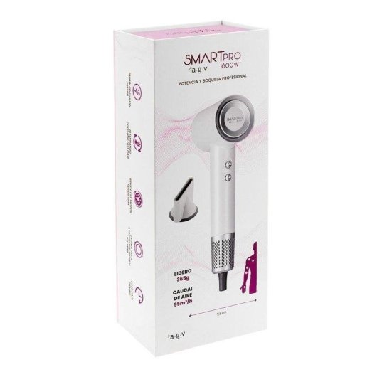 Professioneller Föhn By AGV Smart Pro UltraLigero 1800W 3 Temperaturstufen 2 Geschwindigkeiten Ionen Diffusor Weiß