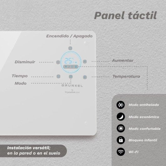 Emisor Térmico Grunkel GP-2000CT 2000W Wifi Programable Panel de Cristal