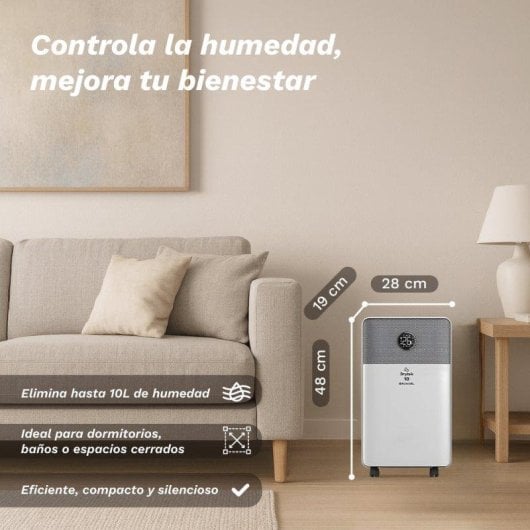 Deshumidificador Grunkel DH-10DTD WiFi 10L Temporizador Silencioso Depósito 2L