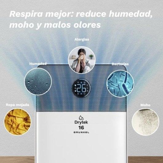 Deshumidificador Grunkel DH-10DTD WiFi 10L Temporizador Silencioso Depósito 2L