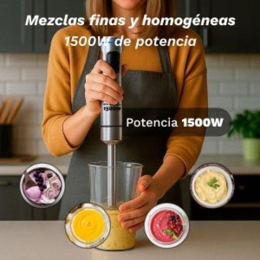 Batidora de mano Grunkel BM-1500Set 1500W 4 cuchillas Turbo vaso 800ml accesorios