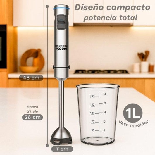 Batidora de mano Grunkel BM-1500Set 1500W 4 cuchillas Turbo vaso 800ml accesorios