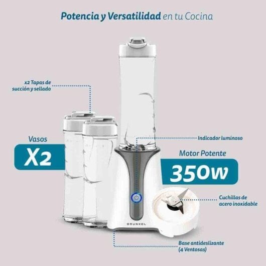Batidora de vaso Grunkel BAT-350 Smooth 350W 2 vasos portátiles