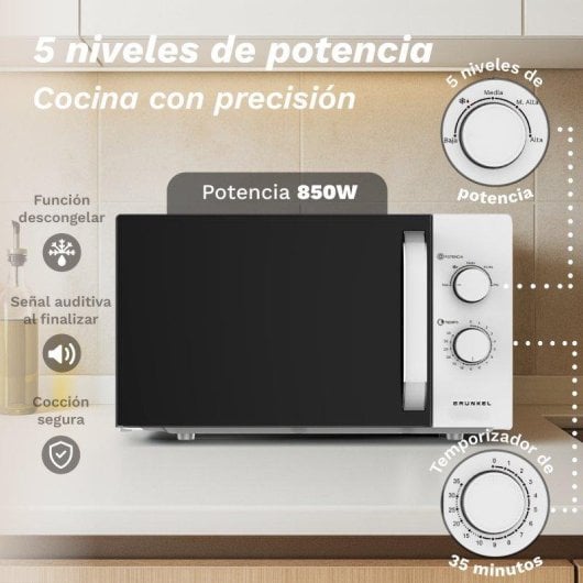 Microondas Grunkel MW-25EASY 25 Litros 850W con Descongelado Temporizador