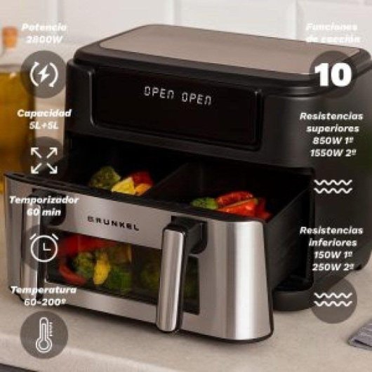 Airfryer Grunkel Dualflexifryer 10L 2800W Double Panier Double Résistance