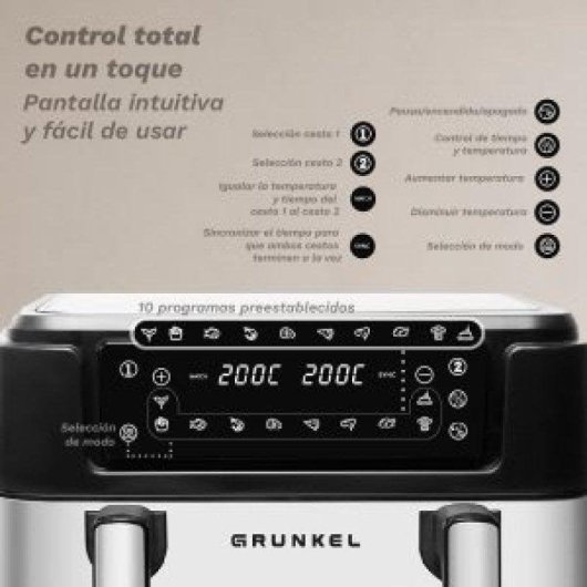 Airfryer Grunkel Dualflexifryer 10L 2800W Double Panier Double Résistance