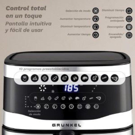 Friggitrice ad Aria Grunkel Maxisteelfryer Finestra 9L 2200W Doppia Resistenza 10 Programmi