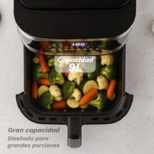 Friggitrice ad Aria Grunkel Maxisteelfryer Finestra 9L 2200W Doppia Resistenza 10 Programmi
