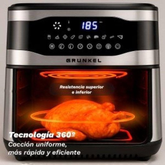 Friggitrice ad Aria Grunkel Maxisteelfryer Finestra 9L 2200W Doppia Resistenza 10 Programmi