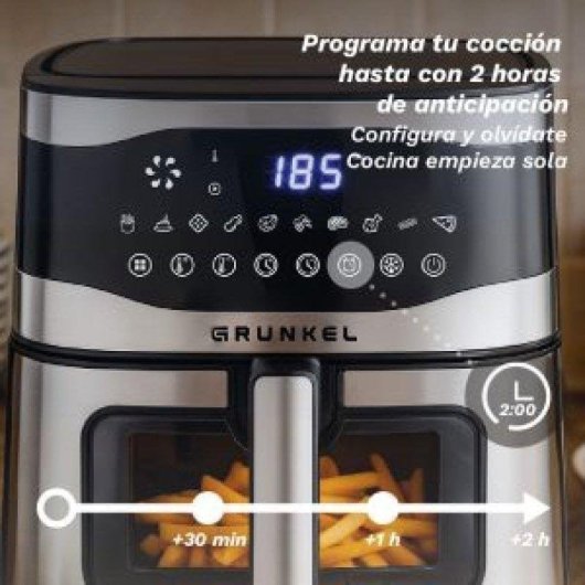 Friggitrice ad Aria Grunkel Maxisteelfryer Finestra 9L 2200W Doppia Resistenza 10 Programmi