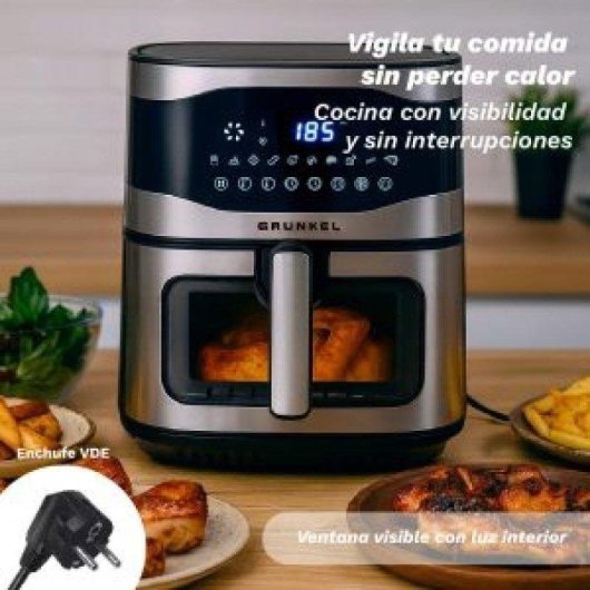 Friggitrice ad Aria Grunkel Maxisteelfryer Finestra 9L 2200W Doppia Resistenza 10 Programmi