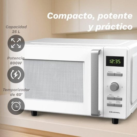 Microondas Grunkel Mwd-25flat 25L 800W sin plato 8 programas LED