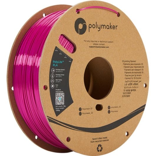 Filamento PLA Polymaker PolyLite Silk Rosa 1,75 mm Acabado Sedoso Fácil Impresión