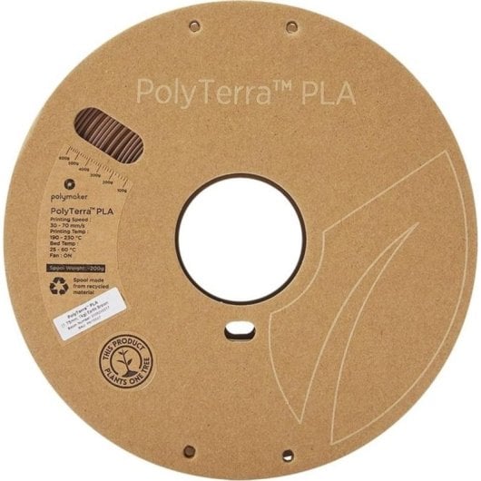 Filamento PLA Polymaker PolyTerra Marrón 1,75 mm Bioplástico Ecológico