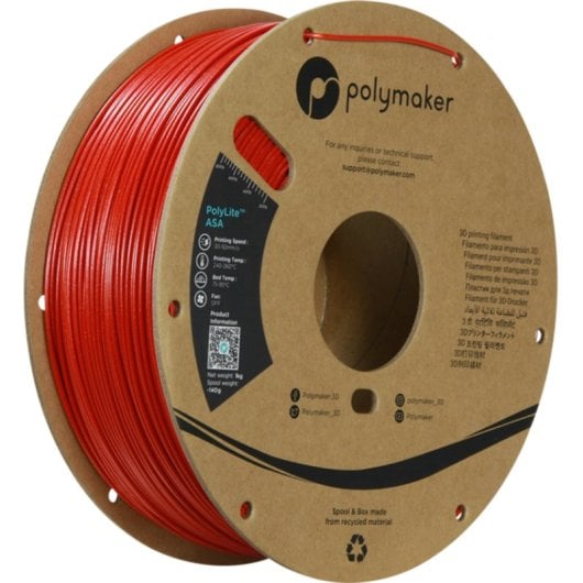Filamento ASA Polymaker PolyLite Galaxy ASA Vermelho 1,75 mm Efeito Purpurina