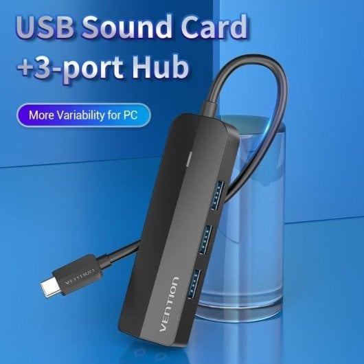 Hub USB-C Vention TGQBB Preto com 4x USB 3.0 Gen2, PD e Áudio Externo