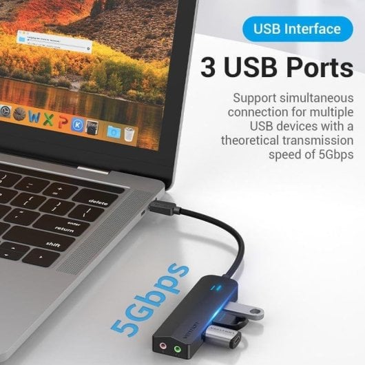 Hub USB-C Vention TGQBB Preto com 4x USB 3.0 Gen2, PD e Áudio Externo