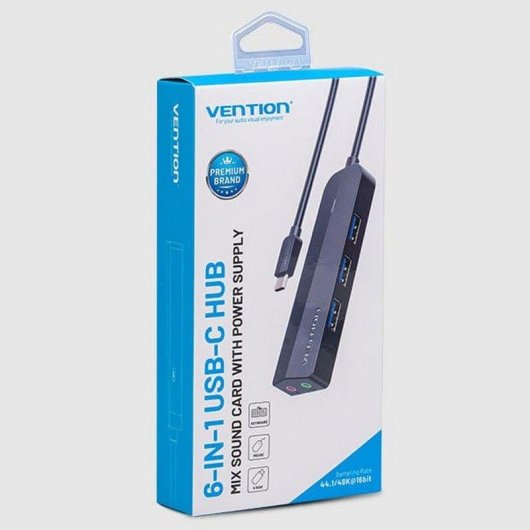 Hub USB-C Vention TGQBB Preto com 4x USB 3.0 Gen2, PD e Áudio Externo