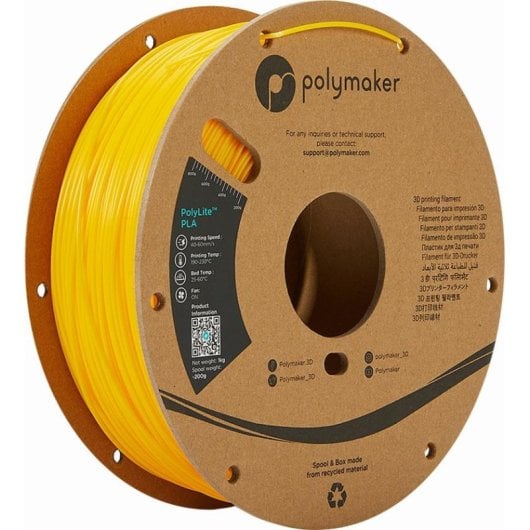 Filamento PLA Polymaker PolyLite Amarillo 1,75 mm Alta Calidad Fácil Impresión