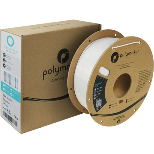 Filamento PLA Polymaker PolyLite Silk Blanco 1,75 mm Acabado Sedoso Fácil Impresión