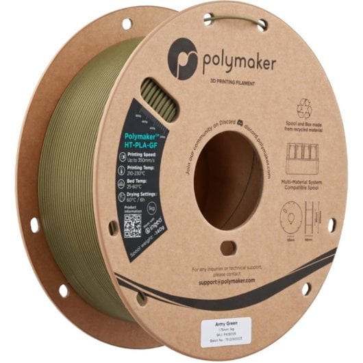 Filament PLA technique Polymaker HT-PLA-GF Vert 1,75 mm Haute précision Résistance thermique