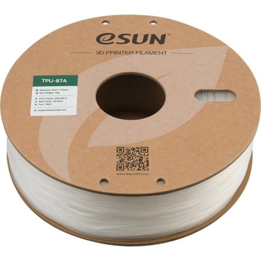 Filamento TPU eSUN TPU-87A175T1P1 Trasparente 1,75 mm Flessibile Alta Resistenza