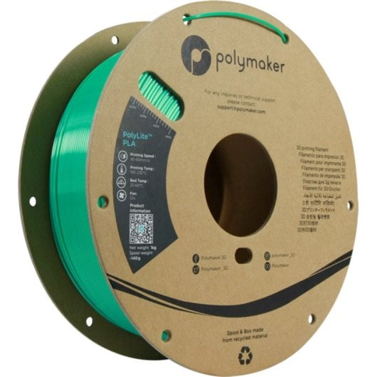Filamento PLA Polymaker PolyLite PA03011 Verde 1,75 mm Sedoso Fácil Procesado