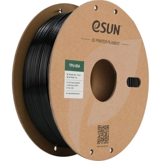 Filamento TPU eSUN TPU-95A175B1P1 Preto 1,75 mm Flexível Alta Resistência