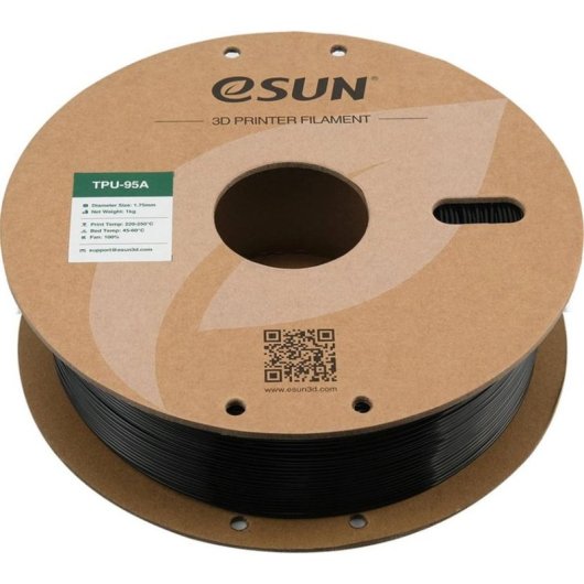 Filamento TPU eSUN TPU-95A175B1P1 Preto 1,75 mm Flexível Alta Resistência