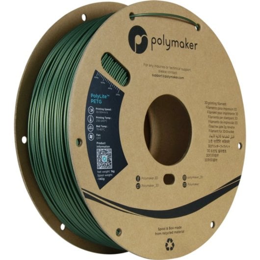 Filamento PETG Polymaker PolyLite PB01035 Verde 1,75 mm Fácil Impressão