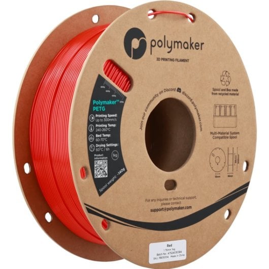 Filamento PETG Polymaker PB05004 Vermelho 1,75 mm Alta Velocidade Resistente UV