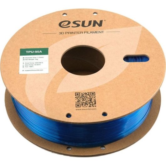 Filamento TPU-95A eSUN TPU-95A175T-U1P1 Trasparente Blu 1,75 mm Alte Prestazioni