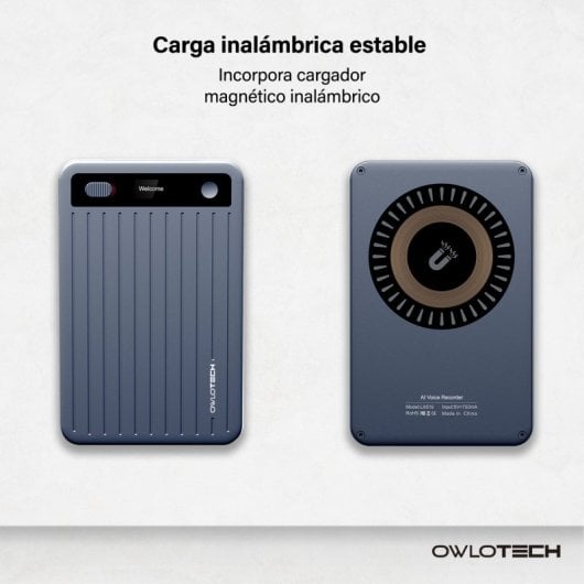 Owlotech Magnus AI Recorder 64 Go, résumé, transcription, traduction, génération de contenu et cartographie mentale - Gris foncé