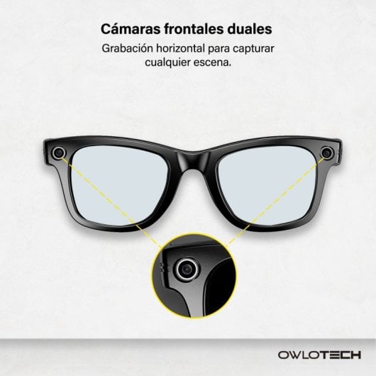 Owlotech KI-Brille mit Linsenfunktion, klares Glas, 8-MP-Kamera, Anrufe, Musik, Foto- und Videoaufnahme, Echtzeitübersetzung, Schwarz